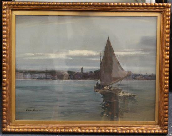 Robert Borlase Smart (1881-1947) Fishing boats off the coast, 17 x 23in.